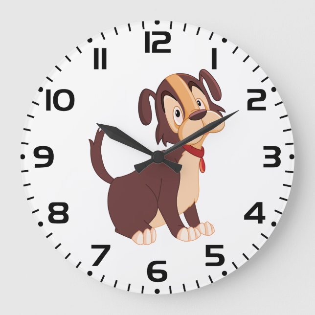 Reloj Redondo Grande Sitting Brown Puppy Sweet Happy Dog (Anverso)
