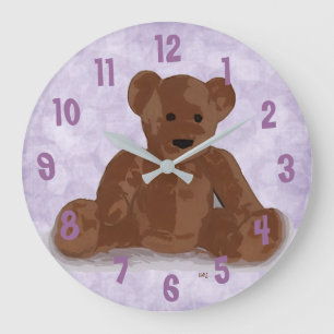 Reloj Redondo Grande Sitting Teddy Bear (purple background)