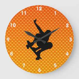 Reloj Redondo Grande Skateboarding amarillo-naranja