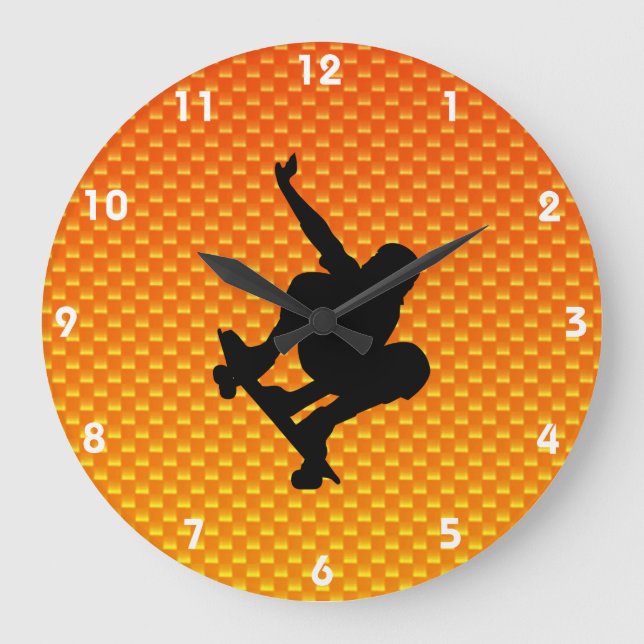Reloj Redondo Grande Skateboarding amarillo-naranja (Anverso)