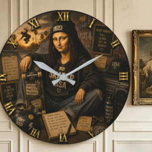 Reloj Redondo Grande Skateboarding Funny Mona Lisa Skater Gift
