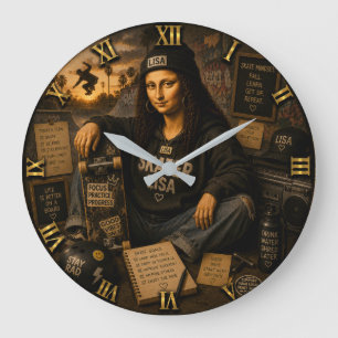 Reloj Redondo Grande Skateboarding Funny Mona Lisa Skater Gift