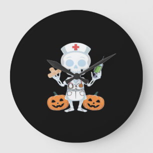 Reloj Redondo Grande Skeleton Chiste divertido de enfermera de Hallowee
