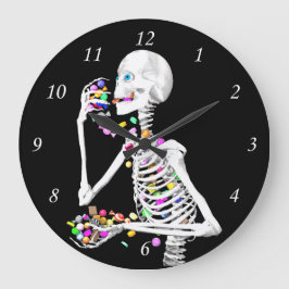 Reloj Redondo Grande Skeleton comiendo dulces de Halloween