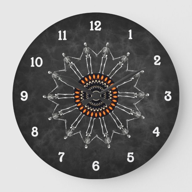 Reloj Redondo Grande Skeleton Flower Gothic Gray (Anverso)
