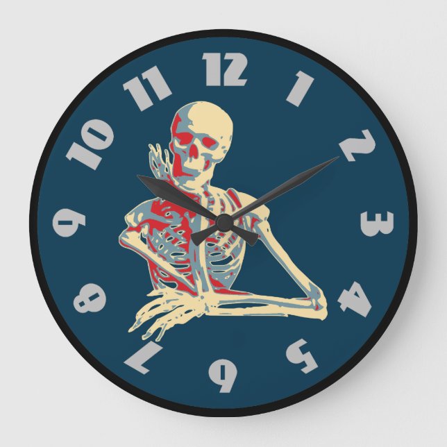 Reloj Redondo Grande Skeleton retro descansando su mentón en la mano (Anverso)