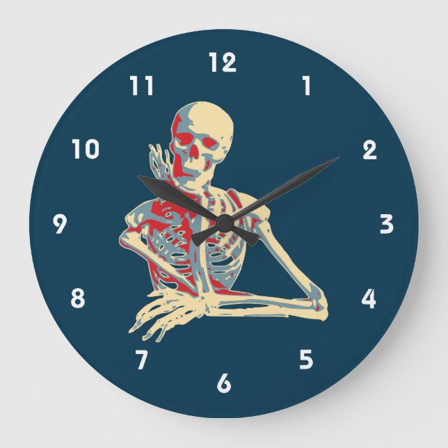 Reloj Redondo Grande Skeleton retro descansando su mentón en la mano (Anverso)