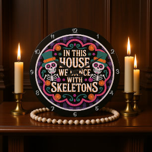 Reloj Redondo Grande Skeletons Dance House Halloween Gráfica