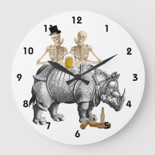 Reloj Redondo Grande Skeltons góticos divertidos y rinoceronte del