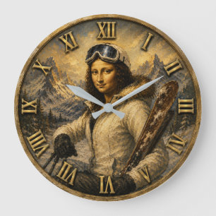 Reloj Redondo Grande Skiing Funny Mona Lisa Skier Gift 