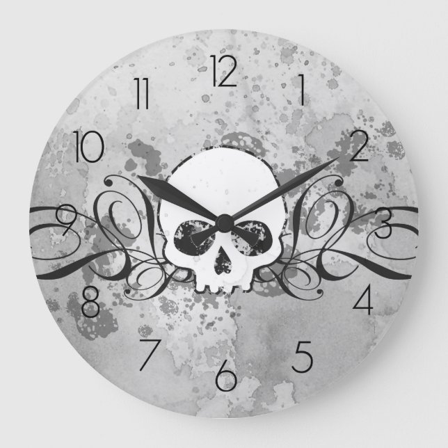Reloj Redondo Grande Skull And Grungy Swirls (Anverso)