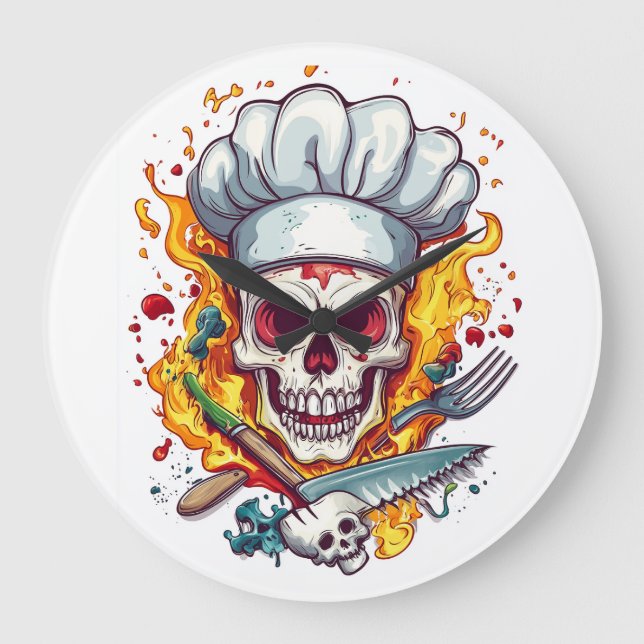 Reloj Redondo Grande Skull Chef Kitchen Master (Anverso)