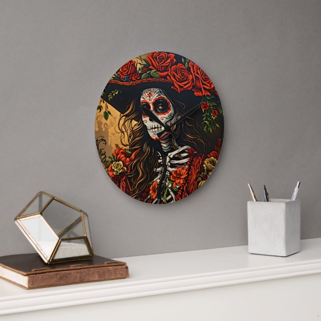 Reloj Redondo Grande Skull mexicana (Oficina)