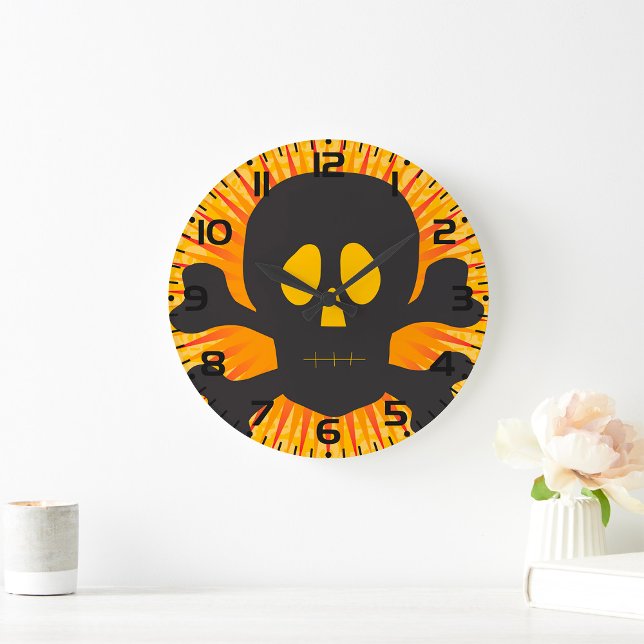Reloj Redondo Grande Skull Negro Y Crossbone (Subido por el creador)