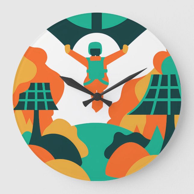 Reloj Redondo Grande Skydiver Descending Over Solar Powered Landscape (Anverso)
