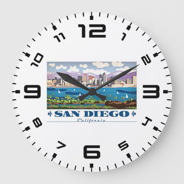 Reloj Redondo Grande Skyline de San Diego (Anverso)