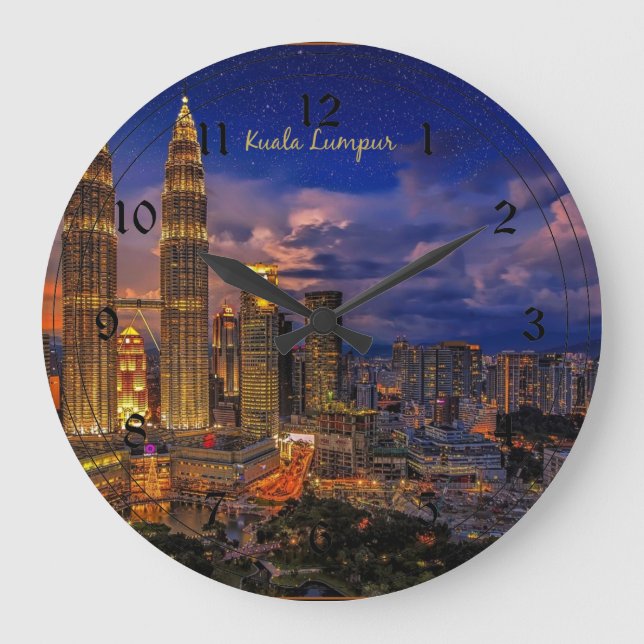 Reloj Redondo Grande Skyline Kuala Lumpur de noche (Anverso)