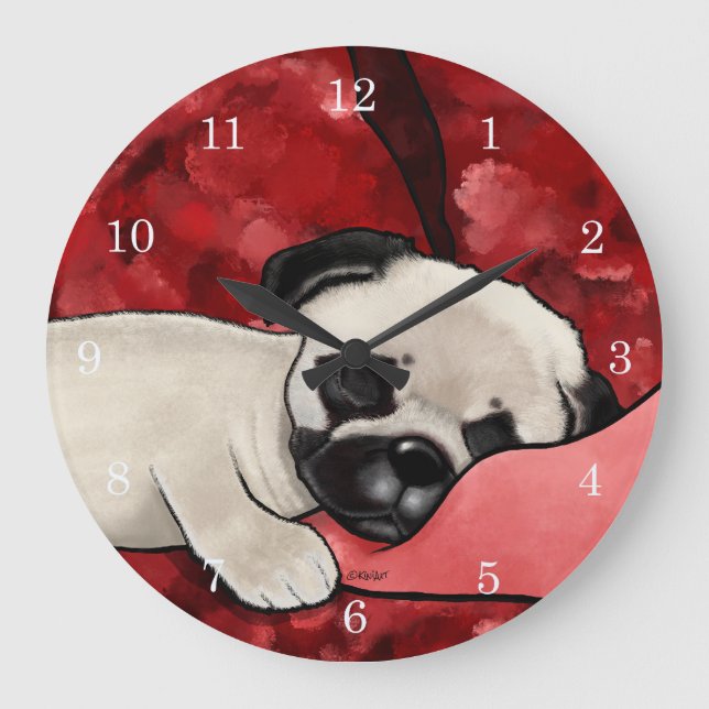 Reloj Redondo Grande Sleepy Pug Puppy (Anverso)