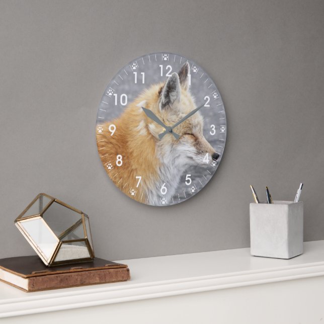 Reloj Redondo Grande Sleepy Red Fox Nature Photo (Oficina)