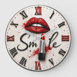 Reloj Redondo Grande Smile Lipstick Glam Makeup Beauty Art