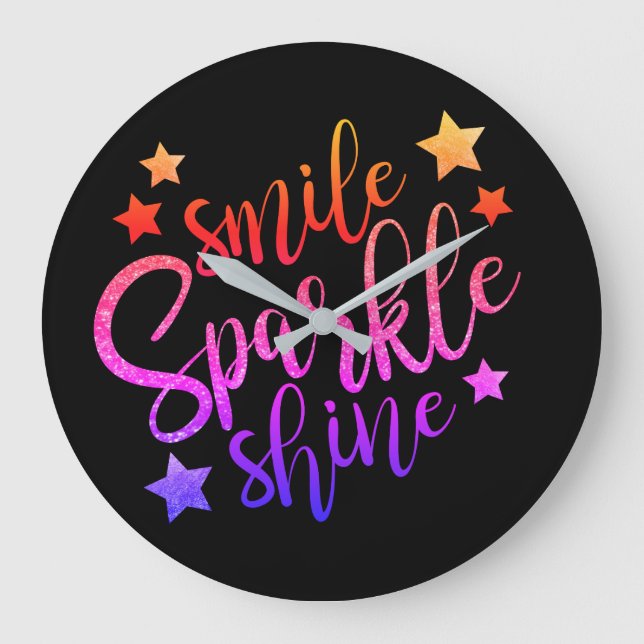 Reloj Redondo Grande Smile Sparkle Shine Black Multi Coloured Quote (Anverso)