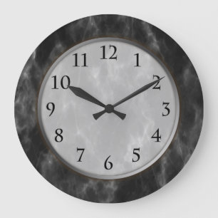 Reloj Redondo Grande Smoky Black Marble Silver Gray Trim