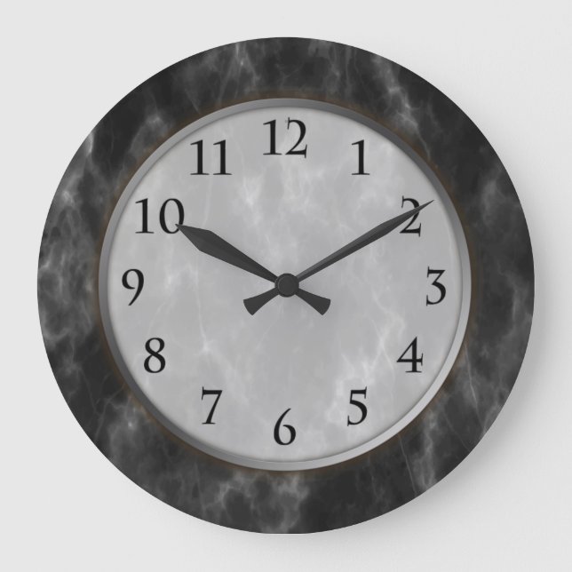 Reloj Redondo Grande Smoky Black Marble Silver Gray Trim (Anverso)