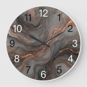 Reloj Redondo Grande Smoky Gray Copper Epoxy Wall Clock