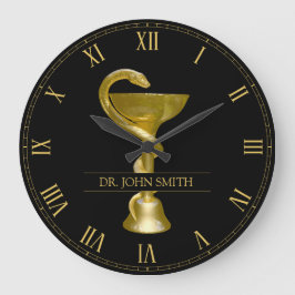 Reloj Redondo Grande Snake Medical Bowl Hygieia Gold Caduceus Nombre