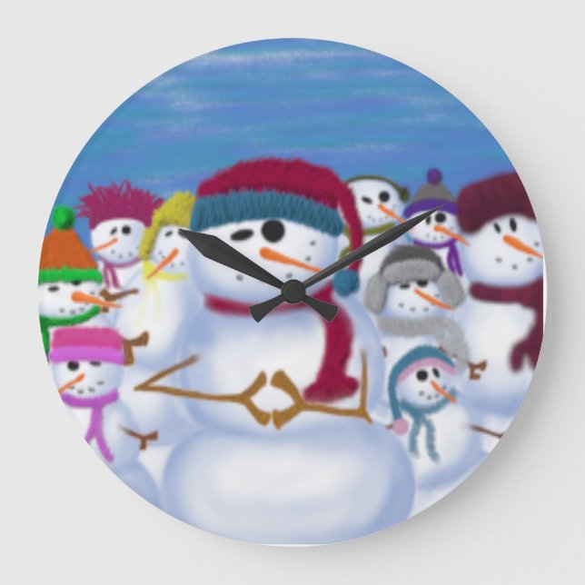 Reloj Redondo Grande Snowmen lindo y caprichoso (Anverso)