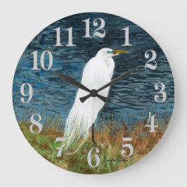 Reloj Redondo Grande Snowy Egret Clock