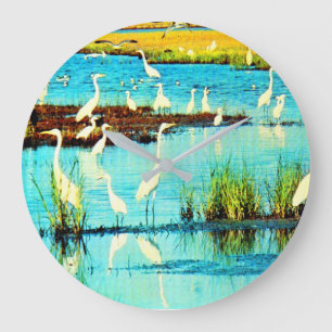 Reloj Redondo Grande snowy egrets