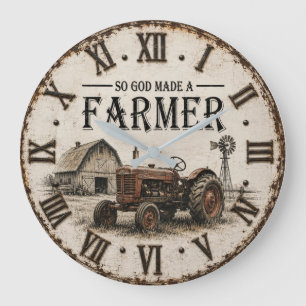Reloj Redondo Grande So God Made a Farmer Rustic Vintage Tractor