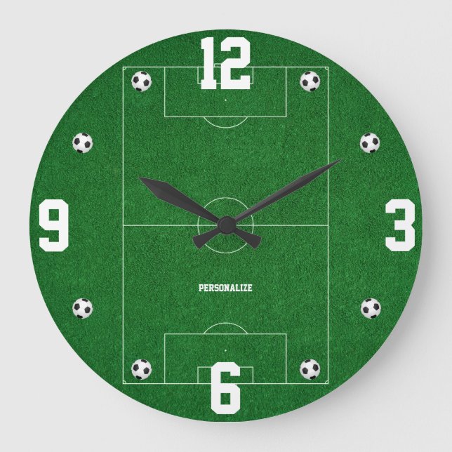 Reloj Redondo Grande Soccer Field Design Sports Fan Home Decor (Anverso)