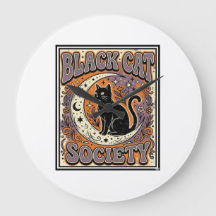 Reloj Redondo Grande Sociedad del Gato Negro Gato Negro Arte Vectorial 