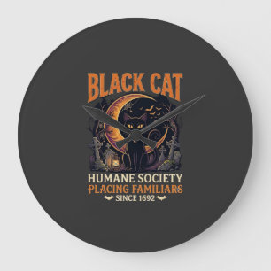 Reloj Redondo Grande Sociedad Humanitaria del Gato Negro Halloween Luna