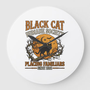 Reloj Redondo Grande Sociedad Humanitaria del Gato Negro Halloween Luna