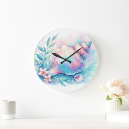 Reloj Redondo Grande Soft Iridescent Pastel Hues Conch Seashell