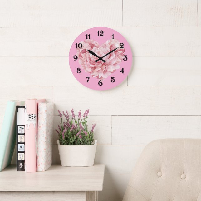 Reloj Redondo Grande Soft Pink Heart Flower (Sala de lectura)