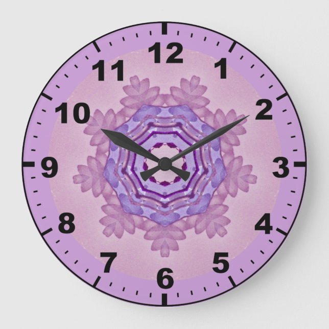 Reloj Redondo Grande ~ Soft Purple Bonsai Pattern Fractal ~ (Anverso)
