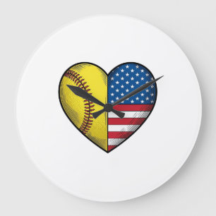 Reloj Redondo Grande Softbol bandera de EE. UU. corazón diseño vectoria