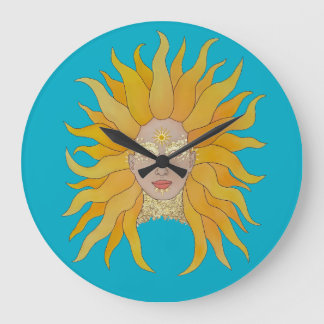 Reloj Redondo Grande Sol de oro amarillo turquesa inspirado