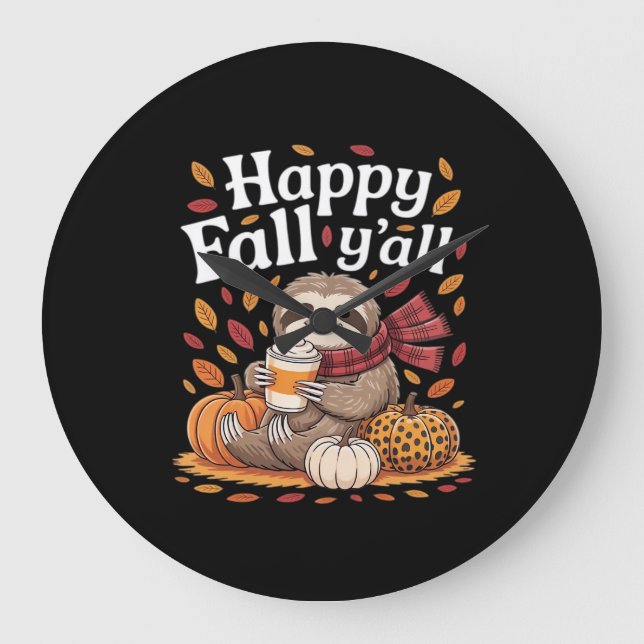 Reloj Redondo Grande Sollozos sosteniendo calabaza spice happy Fall Yal (Anverso)