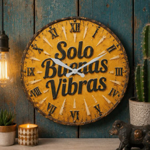 Reloj Redondo Grande Solo Buenas Vibras Spanish Quote Positive