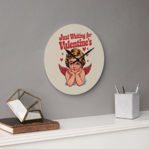 Reloj Redondo Grande Solo esperando al bebé retro Cupido amor del día d