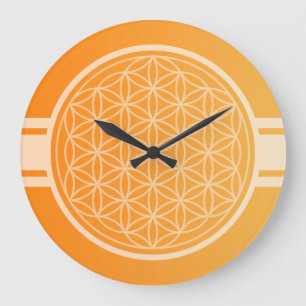 Reloj Redondo Grande SOLO naranja de gradientes de COLOR - Flor de vida