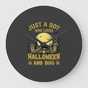 Reloj Redondo Grande Sólo Niño Que Ama Halloween Perro Luna Llena
