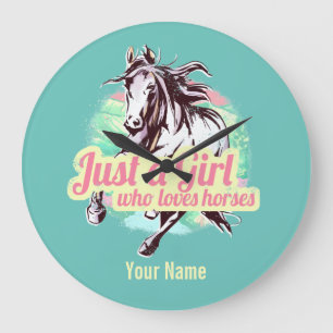 Reloj Redondo Grande Sólo un Chica que ama a los caballos Vintage acuar