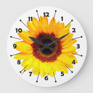 Reloj Redondo Grande Sólo un florecimiento de girasol + tu texto e idea
