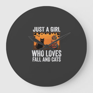 Reloj Redondo Grande Sólo una chica que ama el otoño y los gatos_1